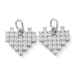 Платина Покрытие стойки латунь микропаве прозрачные кубические циркониевые подвески, долговечный, с прыжковых колец, сердце, платина, 12.5x13x2.5 мм