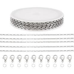 Platin und Edelstahl Farbe DIY Armbänder machen Kits, einschließlich leerer Kunststoffspulen, 304 Edelstahl-Boxketten, offene Biegeringe und Karabinerverschlüsse, Platin und Edelstahl Farbe, 2x2 mm