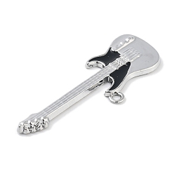 Черный Эмали сплава большие кулоны, гитар, чёрные, 55x21x3 мм, отверстие : 2 мм