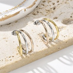 (52) Непрозрачная лаванда 304 тройные серьги-гвоздики в форме буквы С из нержавеющей стали для женщин, с 316 ушными шпильками из хирургической нержавеющей стали, ионное покрытие (ip), разноцветные, 20x22x12 мм