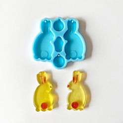 Deep Sky Blue Rabbit & Flat Round Pendant Silicone Molds, for UV Resin, Epoxy Resin Jewelry Making, Deep Sky Blue, 55x56mm