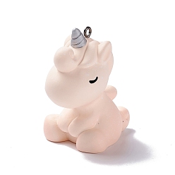 Единорог Непрозрачные ПВХ пластиковые большие подвески, с железными петлями цвета пушечной бронзы, прелести единорога, туманная роза, рисунок единорога, 54x33x47 мм, отверстие : 2.2 мм