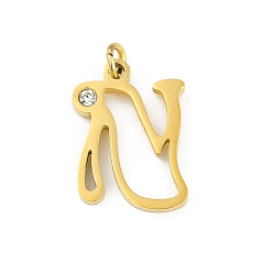 Letter N 304 подвески из нержавеющей стали, с кубического циркония, подвески-буквы с соединительными кольцами, реальный 18 k позолоченный, Письмо N, 20x15x2 мм, отверстие : 3 мм