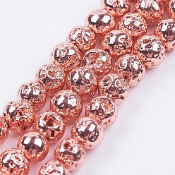 Copper Plated Electroplate Non-magnetic Synthetic Hematite Beads Strands, Beads Strands, Round with Concave Spot, Copper Plated, 5mm, Hole: 0.8mm, about 87pcs/strand, 15.16 inch(38.5cm)