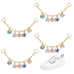 (52) Непрозрачная лаванда 4шт. латунные цепи для ремней безопасности, с подвесками из эмали и сплава , форма звезды и ракушки, разноцветные, 148 мм