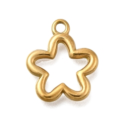Настоящее золото 18K 304 подвески из нержавеющей стали, полый цветочный шарм, ионное покрытие (ip), реальный 18 k позолоченный, 15.5x13x2 мм, отверстие : 1.6 мм