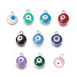 Gemischte Farbe Doppelseitige Emaille-Charms aus platinierter Legierung, bösen Blick, Gemischte Farbe, 13x10x5.2 mm, Bohrung: 1.6 mm