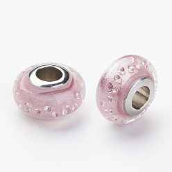 Pink 304 европейская бусина из нержавеющей стали, с кубического циркония и эмали, рондель, бусины с большим отверстием, розовые, 14.5x8 мм, отверстие : 5 мм