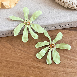 Pale Green Iron Enamel Stud Earrings for Women, Flower, Pale Green, 80x75mm