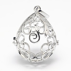 Платина Латунные полые каплевидные подвески с покрытием стойки, для ожерелья, без никеля , платина, 38x31x24 мм, отверстие : 10x4.5 мм, внутренний: 30.5x25 mm