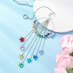 Платина Чакра, натуральные и синтетические драгоценные камни, подвесные кольца и латунные ловцы солнца, стеклянная звездочка-кисточка для декора на открытом воздухе и в саду, платина, 296 мм