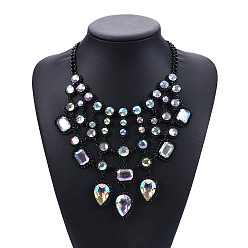 Хрусталь AB Роскошные многослойные ожерелья в форме капли из сплава в стиле ретро для женщин, чёрные, хрусталь AB, 16.93 дюйм (43 см)