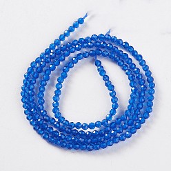 Royal Blue Glass Beads Strands, Faceted, Round, Royal Blue, 2x2mm, Hole: 0.4mm, about 193~197pcs/strand, 14.17 inch~15.51 inch(36~39.4cm)