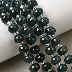 Бирманский Нефрит Бусы из натурального мьянманского жадеита, со стеклянными бусинами, рондель, 7~7.5x5.5~6 мм, отверстие : 1 мм, около 49 шт / нитка, 14.88'' (37.8 см)