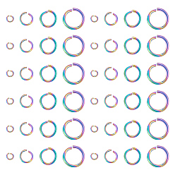 Rainbow Color 160 шт. 4 стиль 304 открытые соединительные кольца из нержавеющей стали для плетения кольчуги, круглые кольца, Радуга цветов, 3.5~10x0.6~1 мм, внутренний диаметр: 2.3~7 мм, 40 шт / стиль