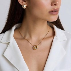 Nuggets 304 Stainless Steel Micro Pave Clear Cubic Zirconia Geometric Pendant Necklaces for Women, Golden, Nuggets, 15.75 inch(40cm), pendant: 23.7x18.3mm