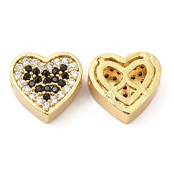 Real 18K Gold Plated Brass Micro Pave Cubic Zirconia Beads, Heart, Real 18K Gold Plated, 9.5x10.5x5.5mm, Hole: 2.5mm