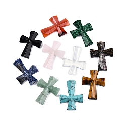 Смешанные камни Природные и синтетические смешанные каменные подвески, крест прелести, смешанные окрашенные и неокрашенные, 46~47x35~36x7~8.5 мм, отверстие : 1.2~1.4 мм