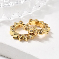 Настоящее золото 18K Серьги-кольца в форме солнца из прозрачного кубического циркония, латунные серьги на петлях для женщин, без кадмия, без никеля и без свинца, реальный 18 k позолоченный, 11.5x13.5x2.5 мм, штифты : 0.8 мм