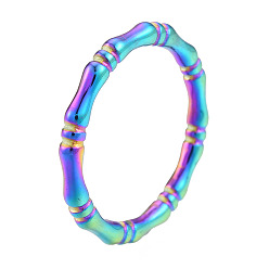 Rainbow Color Ionenplattierung (ip) 201 Edelstahl-Bambus-Sticker-Fingerring für Damen, Regenbogen-Farb, us Größe 8 (18.1 mm)