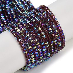 Фиолетовый Стеклянные бусины с гальваническим покрытием , гальваническое покрытие, граненые, рондель, фиолетовые, 2.4~3x4 мм, отверстие : 1 мм, около 145~151 шт / нитка, 37.5~40 см