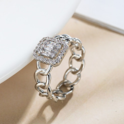 Платина Кольца из латуни с микропаве, прозрачные кольца с кубическим цирконием, прямоугольные, платина, размер США 8 (18.1 мм)