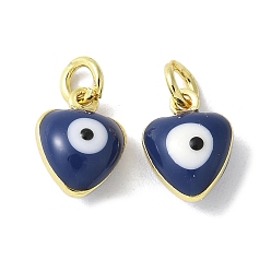 Морской Синий Латунь эмаль прелести, с целью перехода в кольце, без свинца и без кадмия, реальный 18 k позолоченный, сердце с оберегом от сглаза, Marine Blue, 9x7x4.5 мм, отверстие : 2.2 мм