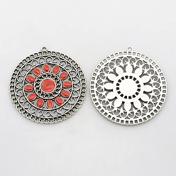(123L) Белый крем непрозрачный блеск Античный серебряный тон эмали сплава большие кулоны, плоско-круглые, огнеупорный кирпич, 56x52x2.5 мм, отверстие : 2.5 мм