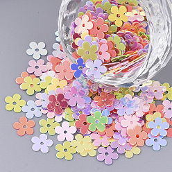 Mixed Color Ornament Accessories, PVC Plastic Paillette/Sequins Beads, Flower, Mixed Color, 7x7x0.4mm, Hole: 1.2mm, about 1800pcs/bag