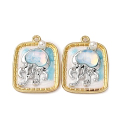 Jellyfish Подвески из эмалевого сплава легкого золота, с имитацией жемчуга ABS и стеклом, прямоугольник амулеты, стойки покрытие, медуза, 30x22x5.5 мм, отверстие : 1.8 мм