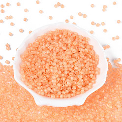 Легкий Лосось Прозрачные внутри цветные стеклянные бусины, двухконусные, светлый померанцевый, 4x3~3.5 мм, отверстие : 1.4~1.6 мм, о: 7500 шт / 450 г