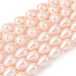Розовый Нити бусин из гальванизированного непрозрачного стекла, имитирующие жемчуг, слеза, туманная роза, 10.5x8 мм, отверстие : 0.7 мм, около 38 шт / нитка, 15.75'' (40 см)