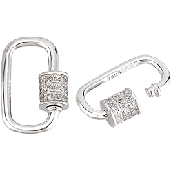 Silver 2Pcs 925 Sterling Silver Rhinestone Clasps, Oval, Silver, 14.5x8.5x1.2mm, 2pcs