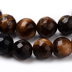Tiger Eye Natural Tiger Eye Beads Strands, Faceted, Round, 6~6.5mm, Hole: 1mm, about 63pcs/strand, 15.5 inch