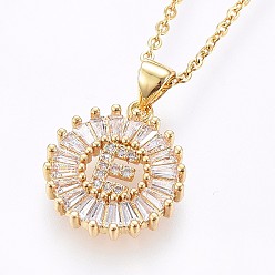 Letter E Подвеска-колье с инициалом из латуни, украшенная микропаве из кубического циркония., с 304 цепи из нержавеющей стали, плоские круглые с буквы, золотые, letter.e, 17.71 дюйм (45 см), Кулон : 22x16x3 мм