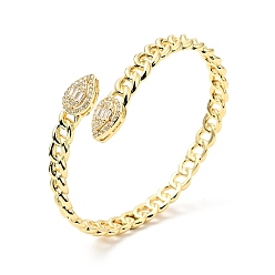 Настоящее золото 18K Прозрачный кубический цирконий каплевидный открытый браслет-манжета, браслет в форме латунных бордюрных цепей для женщин, без кадмия, без никеля и без свинца, реальный 18 k позолоченный, внутренний диаметр: 2-3/8 дюйм (5.9 см)
