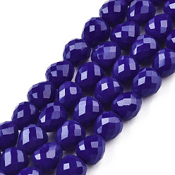 Midnight Blue Opaque Solid Color Glass Beads Strands, Faceted, Teardrop, Midnight Blue, 4.5~5x4x4mm, Hole: 1mm, about 97~101pcs/strand, 16.54~18.5 inch(42~47cm)