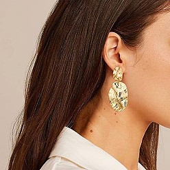 Золотой Сплав мотаться серьги стержня, молотые текстурированные самородки, золотые, 50 мм