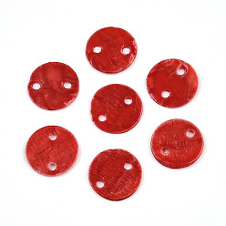 Малиновый Окрашенные распылением натуральные подвески с соединителем оболочки Capiz, ссылки на диски, малиновый, 11~11.5x0.5~1.5 мм, отверстие : 1.2~1.6 мм