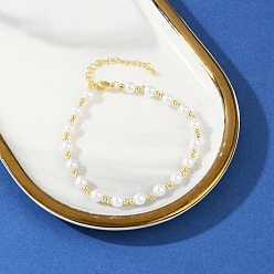 Настоящее золото 18K Браслеты из круглых бусин из искусственного жемчуга для женщин, с латунной бисера, долговечный, без кадмия и без свинца, стойки покрытие, реальный 18 k позолоченный, 8-1/8 дюйм (20.7 см)