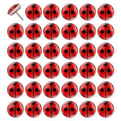 Roja 40 Pasadores de hierro para dibujar piezas, con murano, mariquita, Platino, rojo, 14.4 mm
