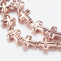 Гальванический Розовый Золотой Немагнитные синтетический гематит бисер пряди, крестик, покрытием из розового золота, 10x8x3 мм, отверстие : 1 мм, около 39 шт / нитка, 14.96 дюйм (38 см)