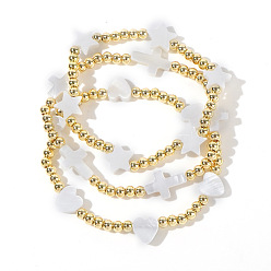 Mixed Shapes 3шт. латунные круглые бусины эластичные браслеты, украшения из ракушек для женщин, разнообразные