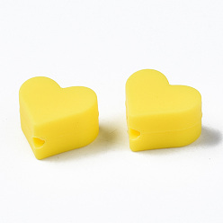 Yellow Food Grade Eco-Friendly Silicone Beads, Chewing Beads For Teethers, DIY Nursing Necklaces Making, Heart, Yellow, 13x14x8mm, Hole: 2mm
