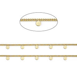 Золотой Ионное покрытие (ip) 304 бордюрные цепи из нержавеющей стали, с плоскими круглыми подвесками и шпулей, пайки, золотые, ссылка: 3x2.5x1 mm, около 32.8 футов (10 м) / рулон