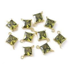 Rhombus Шармы-соединители из латуни с паве из кубического циркония, стойки покрытие, долговечный, без кадмия и без свинца, реальный 18 k позолоченный, ромб, 13.5x9.5x4 мм, отверстие : 1 мм