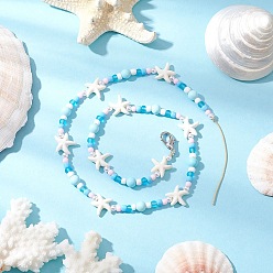 Морская звезда Подвесные украшения из синтетической бирюзы и стеклянных бусин, с цинковым сплавом застежками омаров коготь, морская звезда, 520 мм