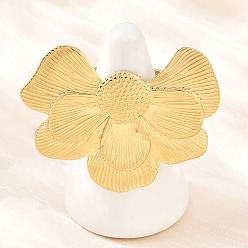 Golden 304 Edelstahl-Fingerringe für Damen, Blume, golden, Blume: 33x43 mm, Innendurchmesser: 17 mm