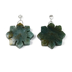 (RRHB277) Кристалл на подкладке из медово-бежевого цвета Природного индийского агата подвески, подвески-снежинки с дужками из нержавеющей стали, цвет нержавеющей стали, 36~38x30x6.5~7.5 мм, отверстие : 3~4x4.5~5 мм