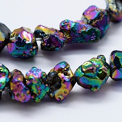Multi-color Plated Electroplated Natural Druzy Quartz Beads Strands, Nuggets, Multi-color Plated, 4~8x4~6mm, Hole: 1mm, 15.7 inch(40cm)
